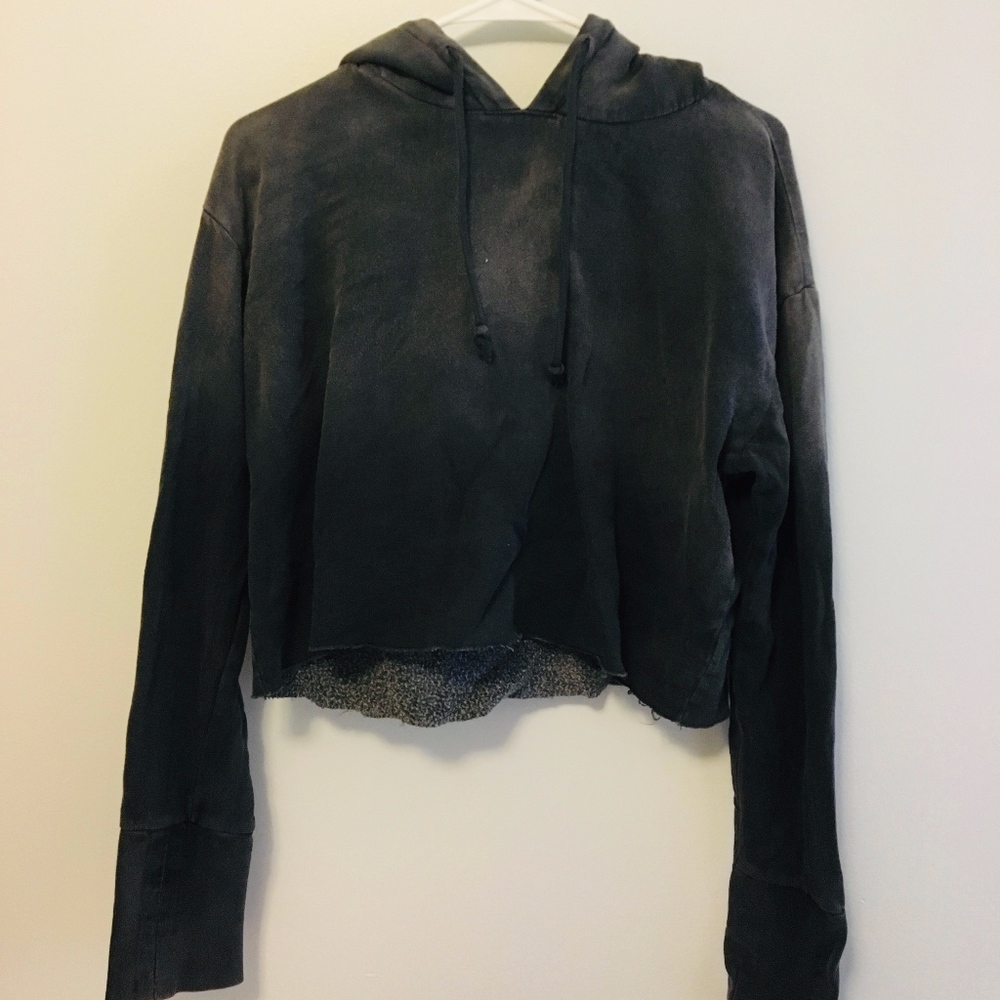 Cropped Dark Gray Sweater with Hood